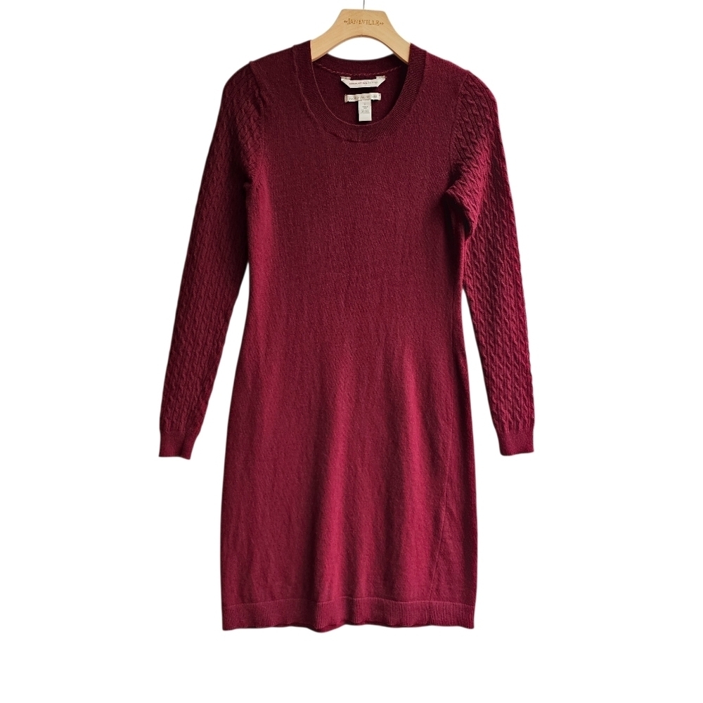 Banana Republic Heritage Red Burgundy Cable Sleeve Fitted Sweater Dress Small
